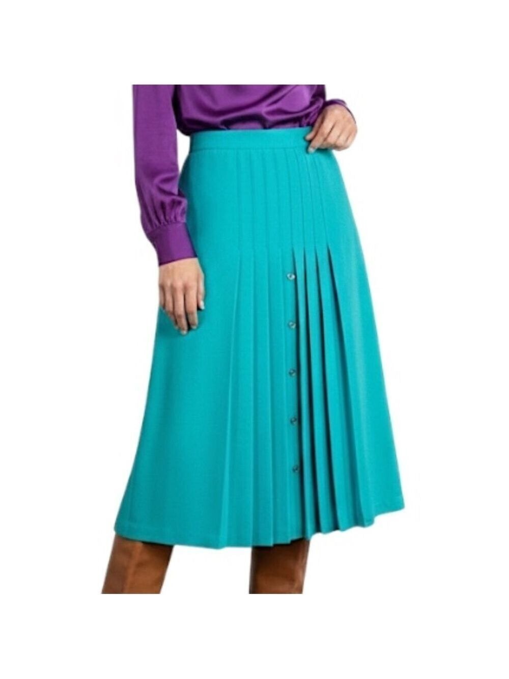 Vintage 80s 90s Canadian made turquoise old money box pleated midi skirt 20